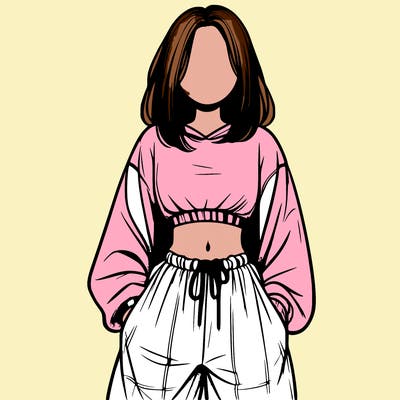 realistic girl faceless with baggy pants and a crop top