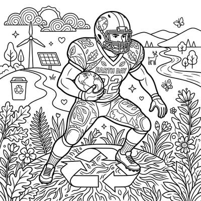 Gear up for a powerful Earth Day celebration with this dynamic coloring page featuring a linebacker championing environmental protection. It's a fun and unique way to combine your love for sports and our planet.