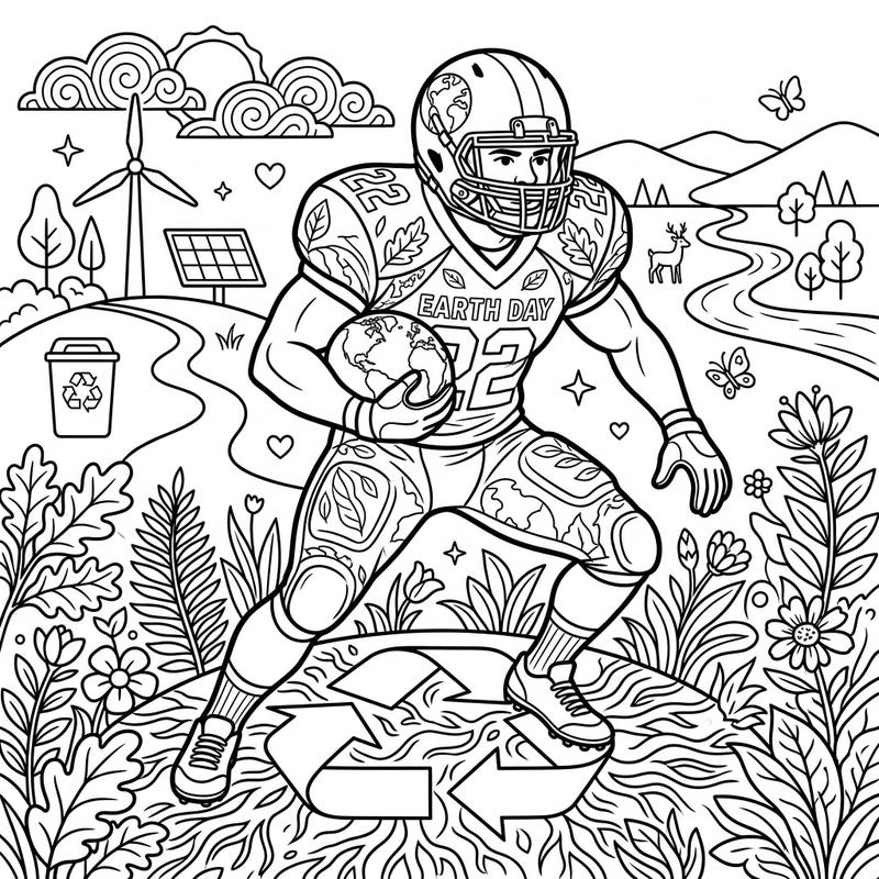 Gear up for a powerful Earth Day celebration with this dynamic coloring page featuring a linebacker championing environmental protection. It's a fun and unique way to combine your love for sports and our planet.