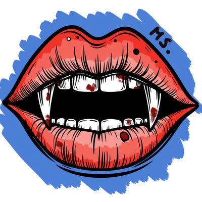 lips with vampire teeth