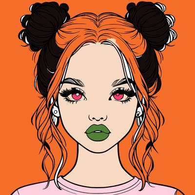 realistic girl with two buns in hair and lips