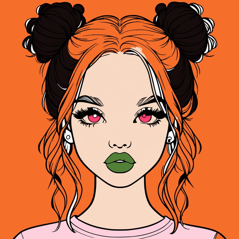 realistic girl with two buns in hair and lips