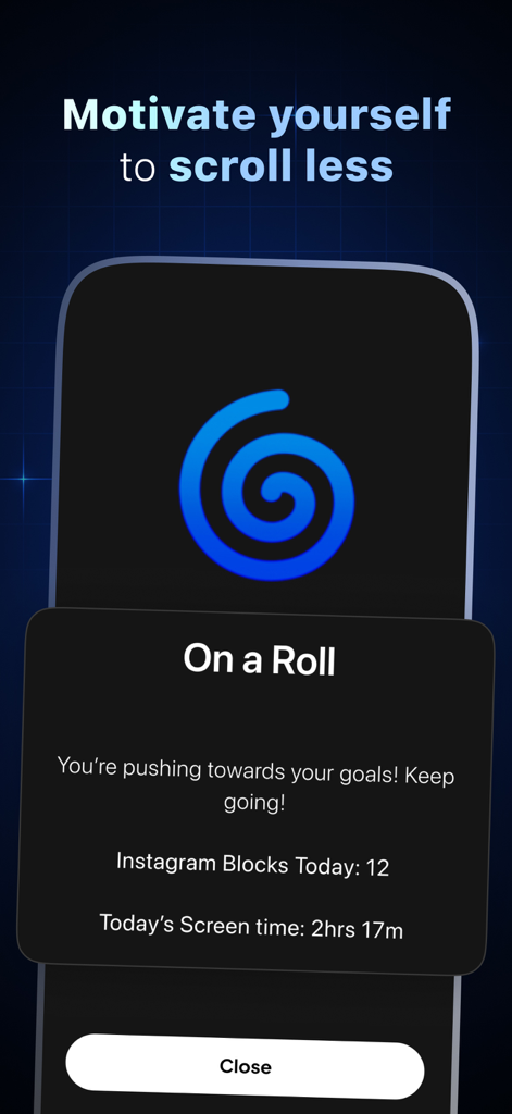 Bonfire: Screen Time Blocker - Motivational screen in the Bonfire app displaying daily screen time and blocked app counts