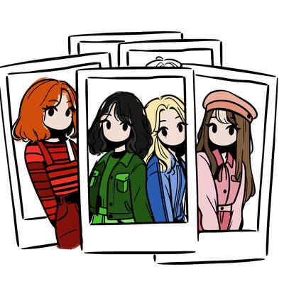 polaroid photo of 4 girls
