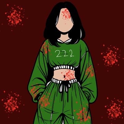 realistic girl faceless with baggy pants and a crop top