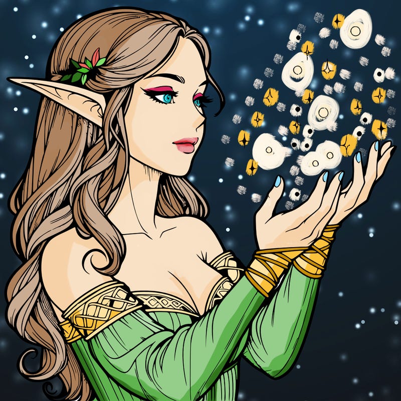 realistic elf girl doing magic