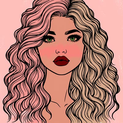 realistic girl with wavy hair and lips