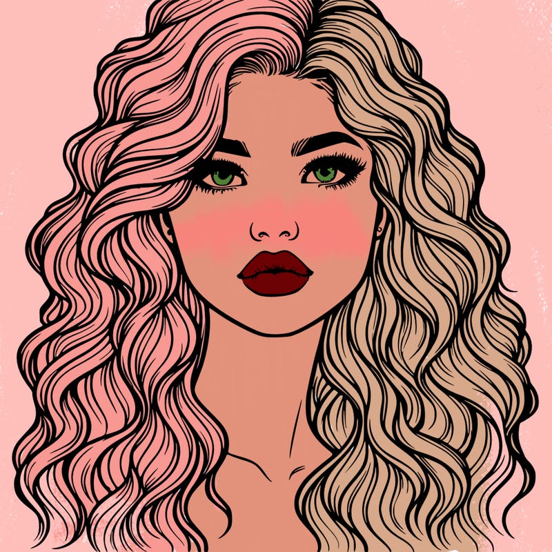 realistic girl with wavy hair and lips