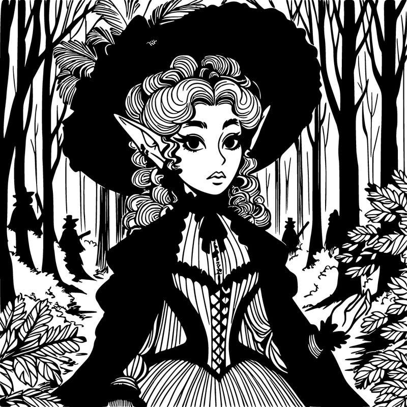 victorian ominous elf woman in the forest