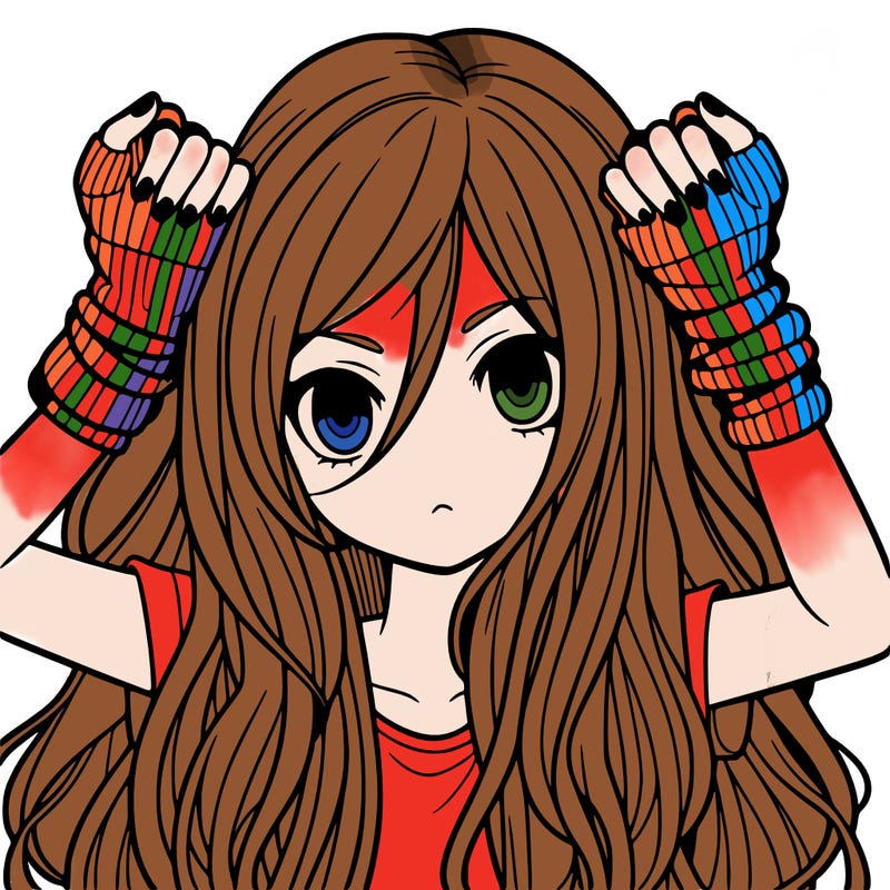 long haired girl with fingerless gloves