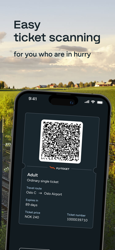 Digitales QR-Code-Ticket für Flytoget Oslo Airport Express auf einem Smartphone angezeigt
