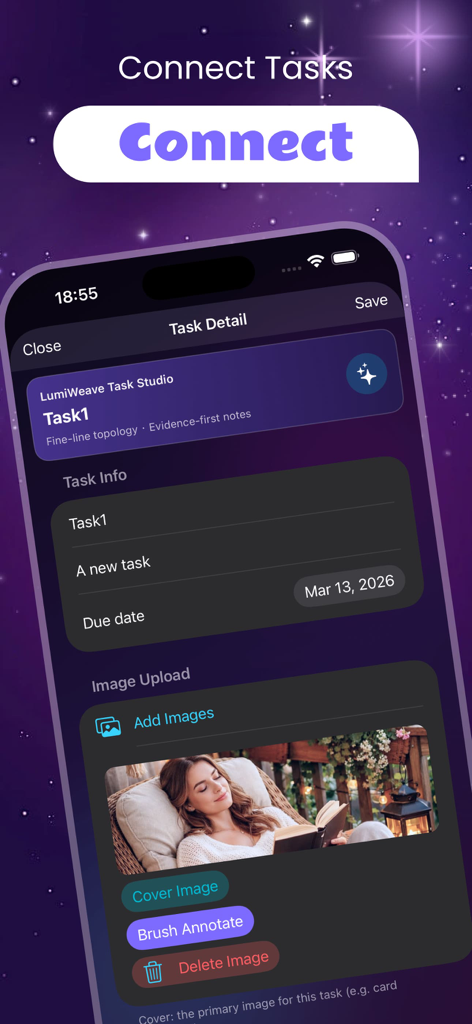 Togru - Pantalla de detalles de tareas de Togru mostrando información de la tarea y opciones de carga de imágenes.