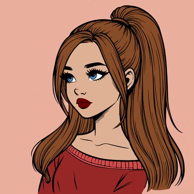 realistic girl with a high ponytail