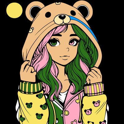 realistic girl in a animal pjs hoodie