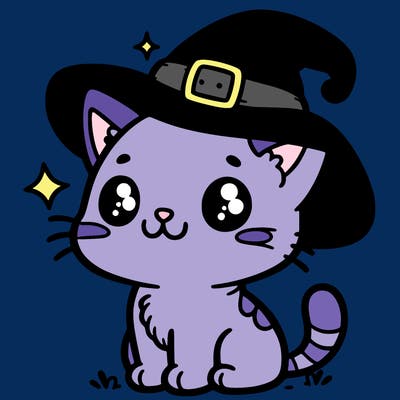 cute cat with witch hat