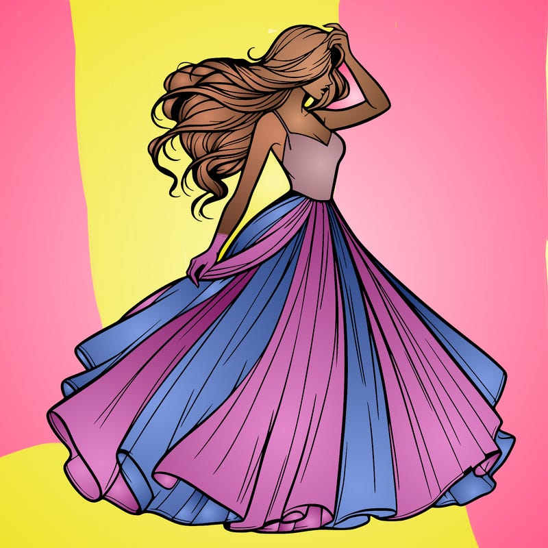 realistic woman with dress flowing in the wind