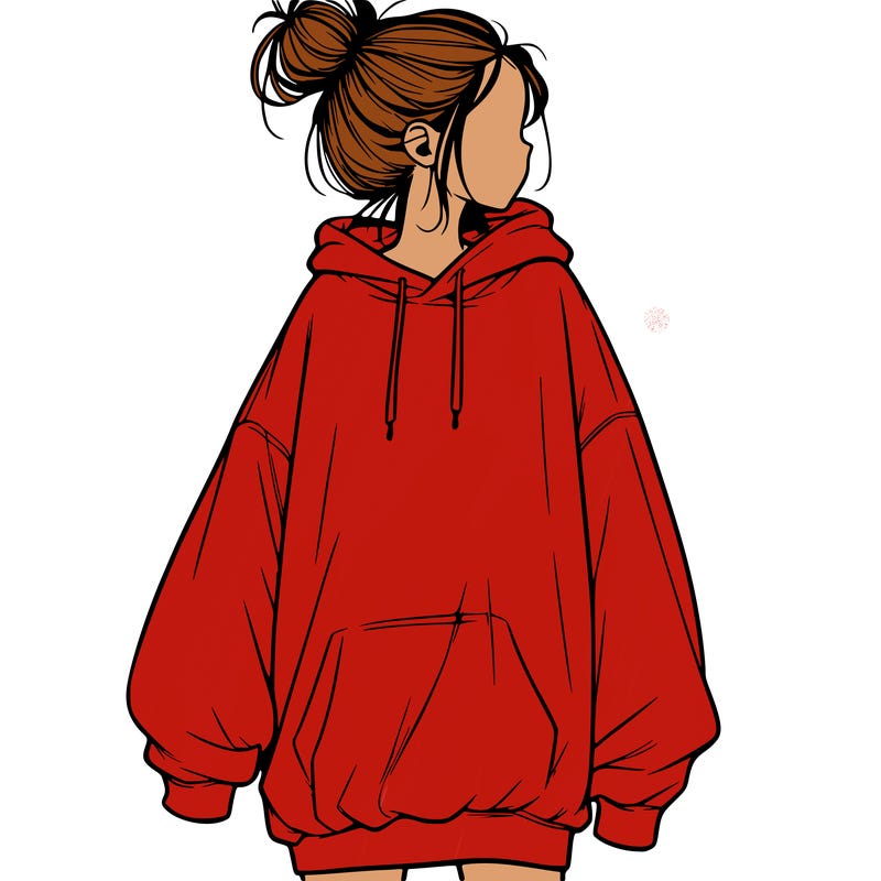 realistic girl with a oversized sweatshirt on and a bun