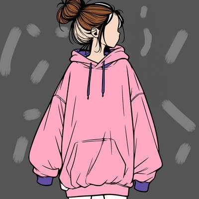 realistic girl with a oversized sweatshirt on and a bun