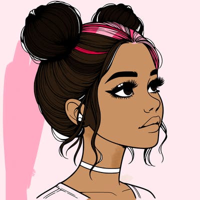 realistic girl with buns on the top of her head