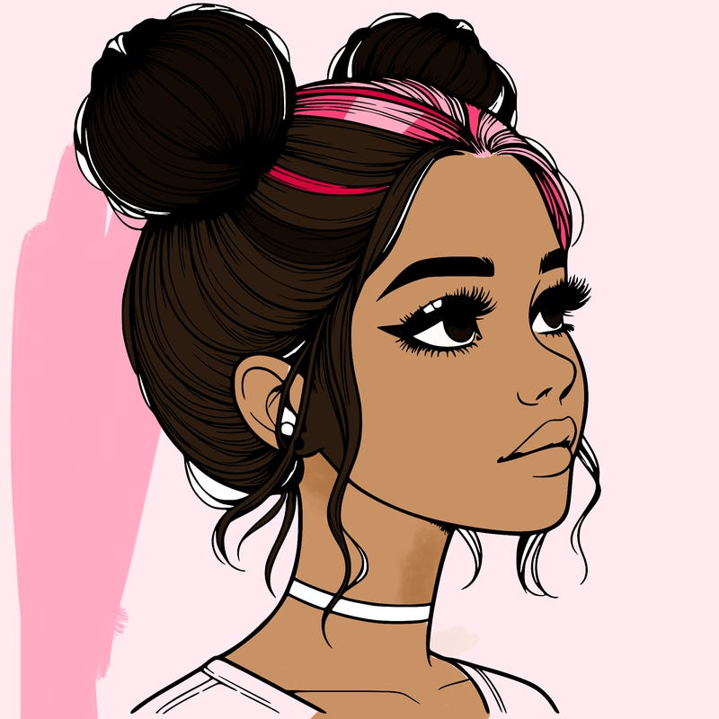 realistic girl with buns on the top of her head