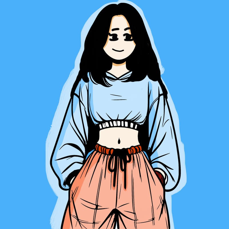 realistic girl faceless with baggy pants and a crop top