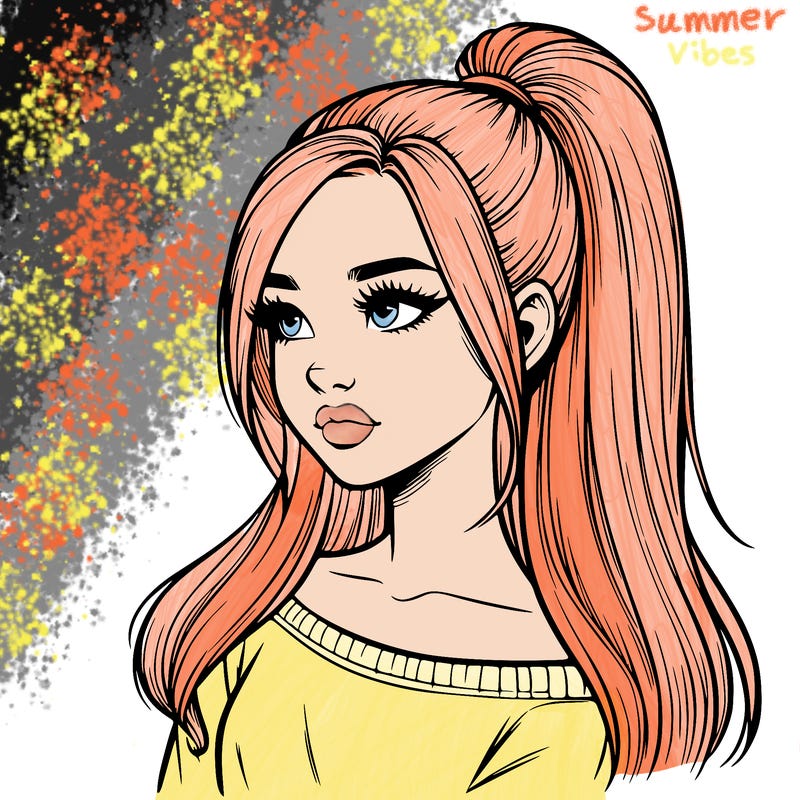 realistic girl with a high ponytail