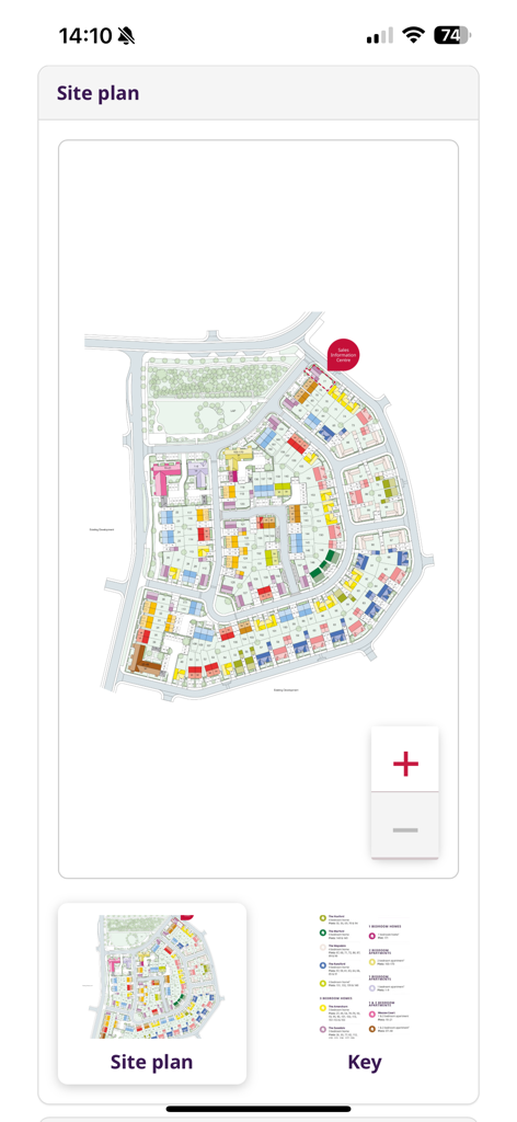 Interactive site plan showing the layout of a housing development community in the Taylor Wimpey Touchpoint app