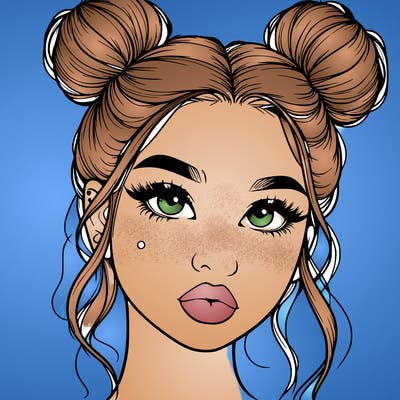 realistic girl with two buns on her hair and lips