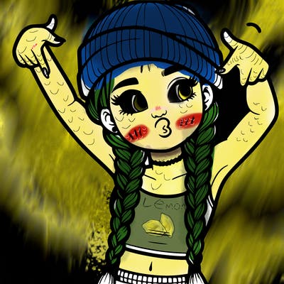 realistic teenage girl with braids and a beanie and crop top doing 🫶🏼