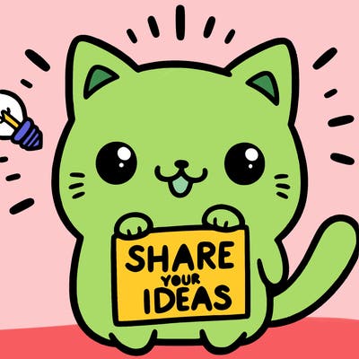 a cute cat saying share your ideas