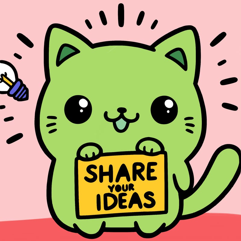 a cute cat saying share your ideas