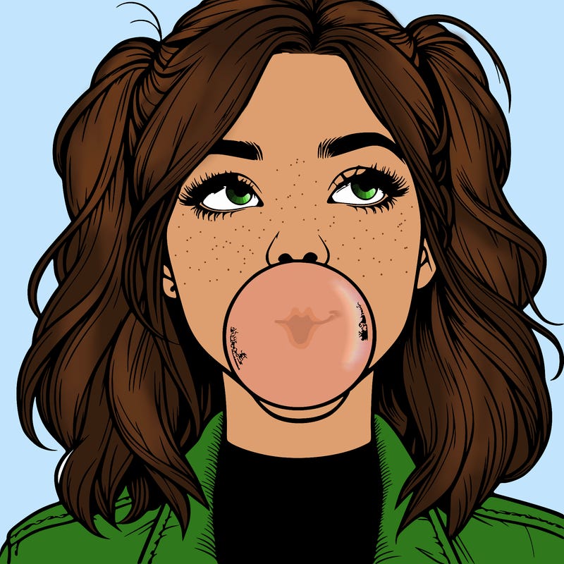 realististic girl blowing bubble -gum