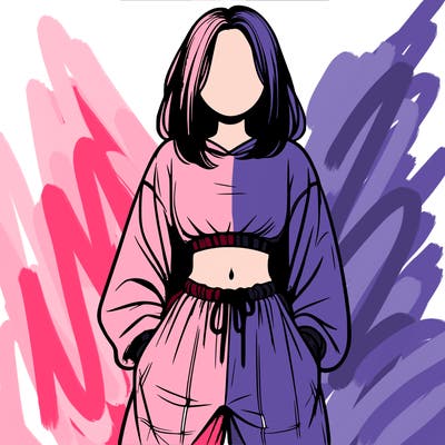 realistic girl faceless with baggy pants and a crop top