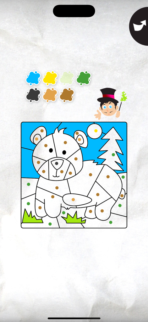 Magic Coloring - Actividad de colorear para niños con una ilustración de un oso polar y puntos para combinar colores