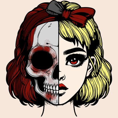 realistic girl with half skull mask