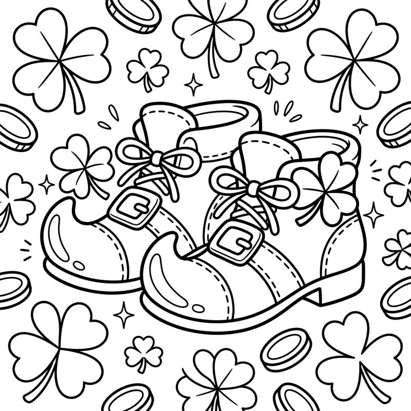 Discover the magic of St. Patrick's Day with this delightful leprechaun shoes coloring page, specially designed for little hands. Its thick lines and simple shapes make it perfect for toddlers to explore colors and boost their motor skills.
