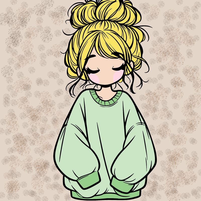 girl with baggy sweatshirt and messy bun