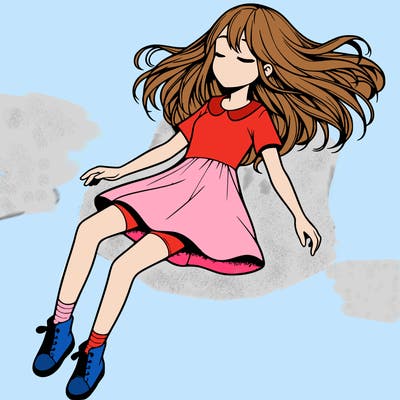 realistic girl floating