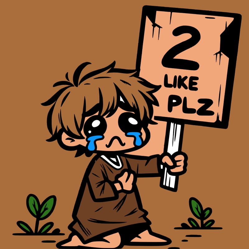 small poor toddler crying with sign that says 2 like plz