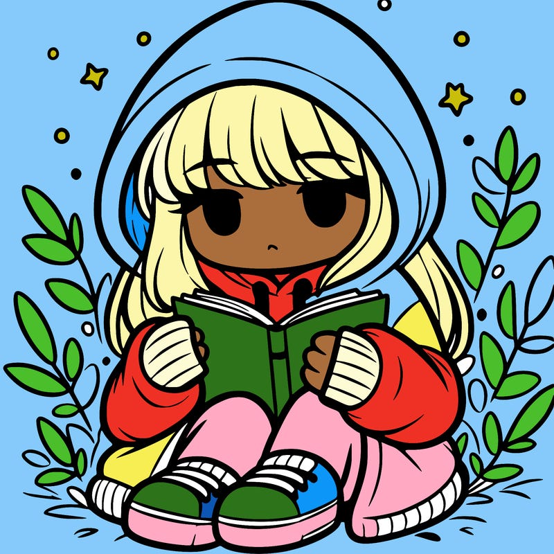 girl in oversized hoodie reading a book