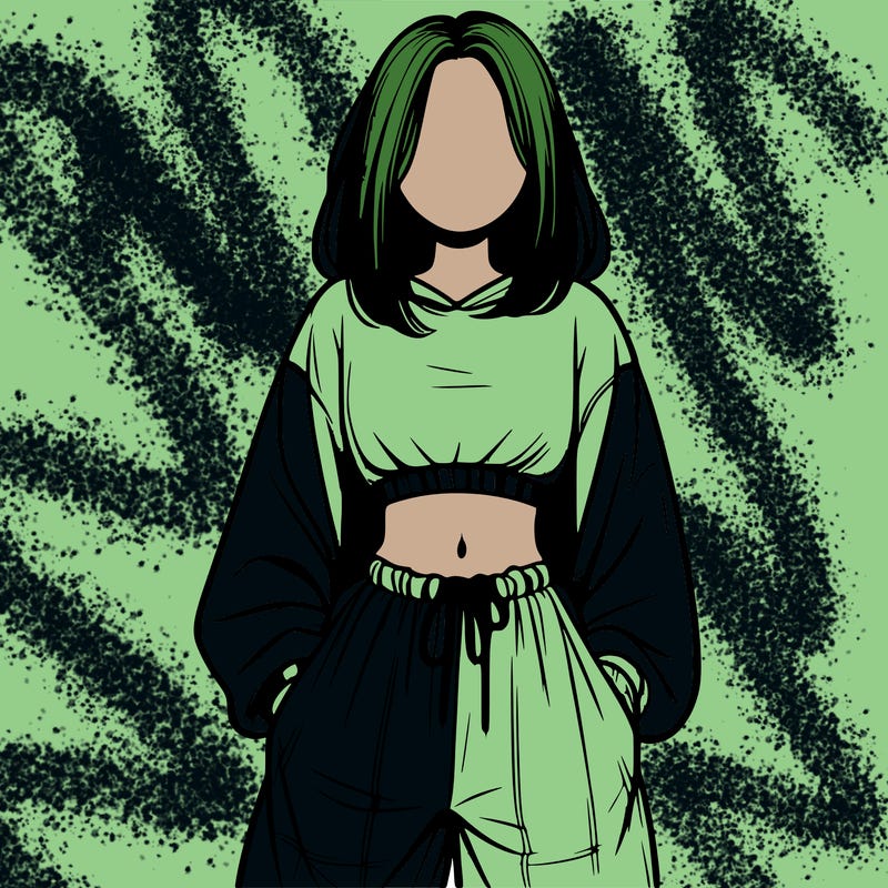 realistic girl faceless with baggy pants and a crop top