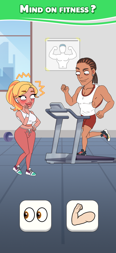 A choice scene in a gym between two characters in the game Stars Choices Love and Fame