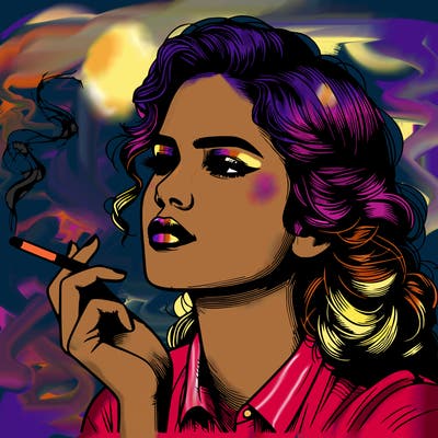 realistic beautiful lady smoking