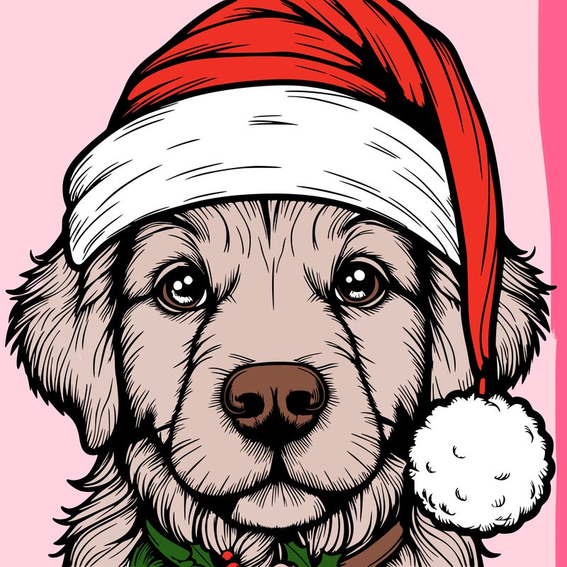 realistic dog with a christmas hat