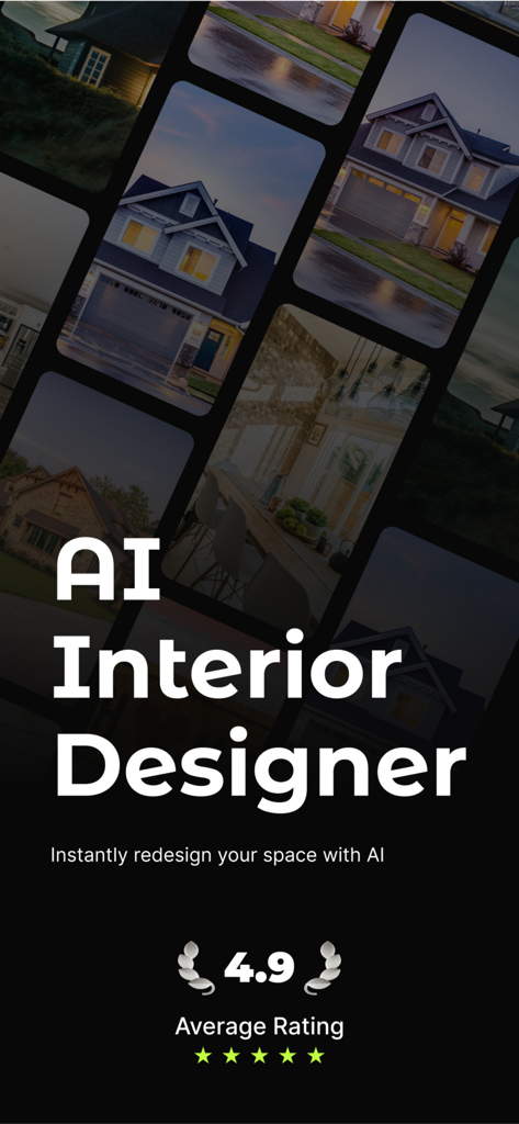 Decora AI: AI Room Designer - Decora AI Interior Designer app interface displaying home transformation images and a 4.9 star rating.