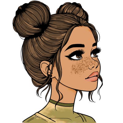 realistic girl with buns on the top of her head