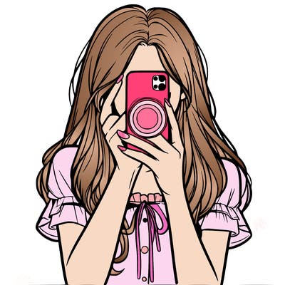 a realistic girl holding her phone taking pictures