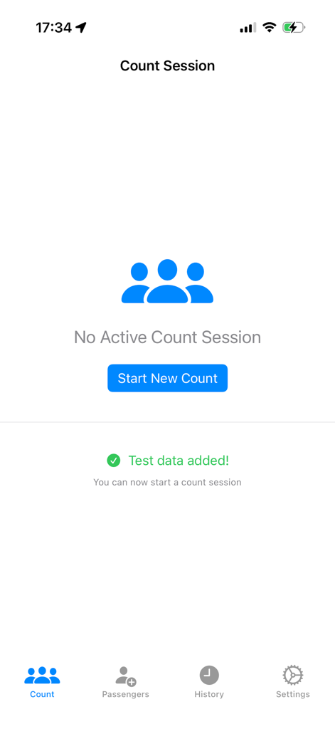 Group Counter for Tour Guides - Dashboard of the Group Counter for Tour Guides app with a button to start a new count session