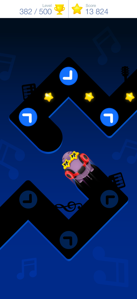 Tap Tap Dash: Turbo - A purple character with headphones navigating a musical zigzag path in Tap Tap Dash Turbo