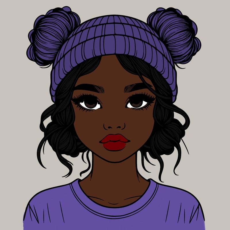 realistic girl with buns in her hair with a beanie on